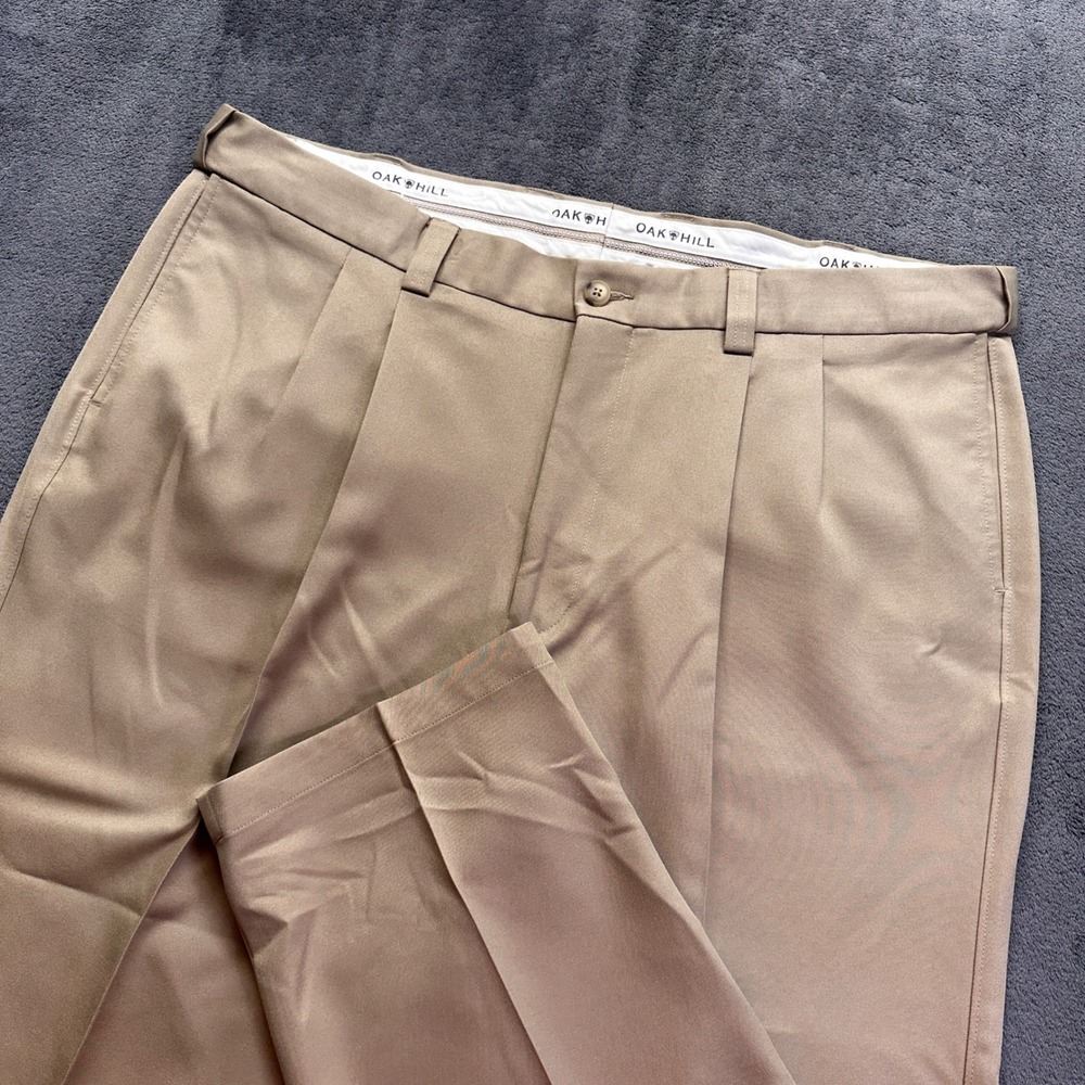 Oak Hill Pleated Dress Pants Mens 44x30 Khaki Tan Straight Leg Trousers